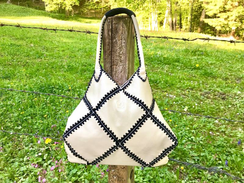Echtleder Leder Große Xl - Hippie - Tasche "Happy Weekend" Weekender Patchwork Gehäkelt, Häkeln, Häkeldetails, Genuine Leather Crocheted von maedeldeluxe