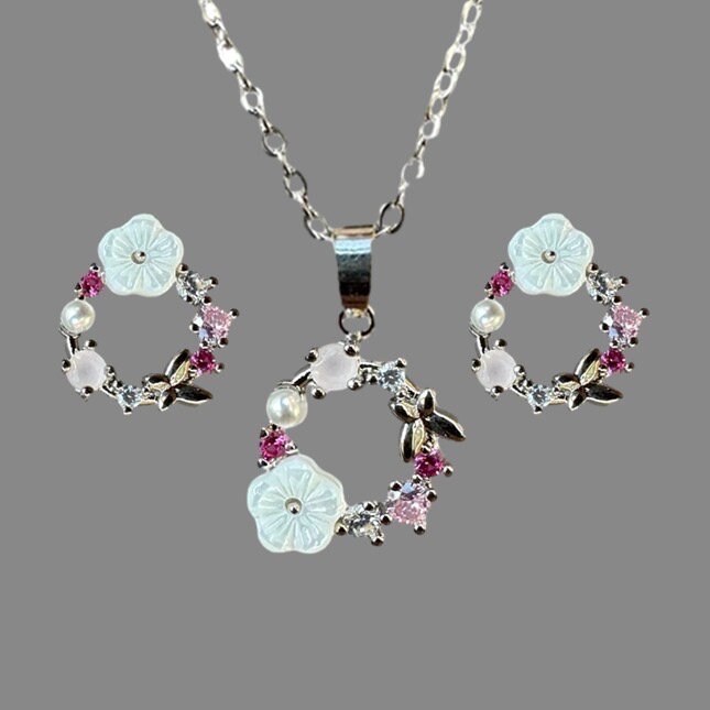 Handgemachte Kirschblüten Frühling Blume Ohrringe Ohrstecker Halskette Schmuck Set Silber von maedelswelt