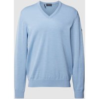 MAERZ Muenchen Strickpullover mit abgerundetem V-Ausschnitt in Jeansblau, Größe 54 von maerz muenchen