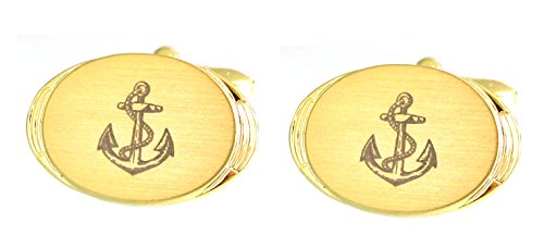 Anker Manschettenknöpfe maritim oval vergoldet mit Anker matt-glänzend plus blauer Exklusivbox - schönes Accessoire für die Umschlagmanschette von magdalena r.