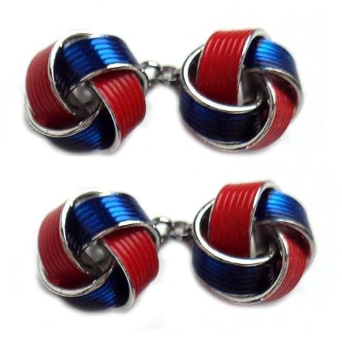 Doppel Manschettenknöpfe mit Kette blau rot silbern 12 mm Durchmesser m.i. Germany + Geschenkbox von magdalena r.