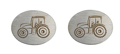 Manschettenknöpfe Traktor Edelstahl oval silbern matt + glänzend + Silberbox von magdalena r.