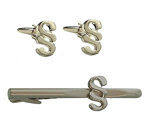 Paragraphen Set Manschettenknöpfe Krawattennadel Knöpfe § silbern glänzend + Krawattenklammer Paragraph - Jura-Symbol silbern gesandelt + glänzend + Exklusivsetbox von magdalena r.