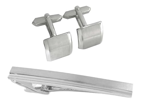 SET Manschettenknöpfe + Krawattennadel kurz silbern matt-glänzend 5,8 cm inkl. Geschenkboxen von magdalena r.