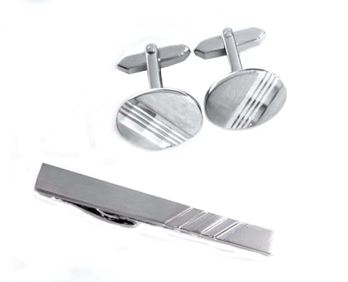 SET Manschettenknöpfe + Krawattennadel silbern matt-glänzend 4,8 cm + Geschenkbox von magdalena r.