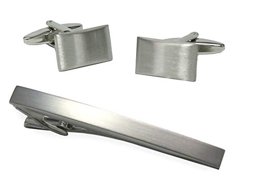 SET Manschettenknöpfe Krawattenklammer Krawattennadel schlicht elegant silbern matt plus Geschenkboxen von magdalena r.