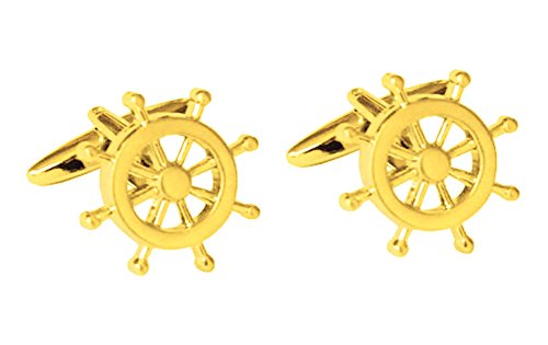 Schiffs Steuerrad Manschettenknöpfe vergoldet glänzend ca. 1,9 cm Durchmesser + Geschenkbox - Accessoire für die Umschlagmanschette von magdalena r.