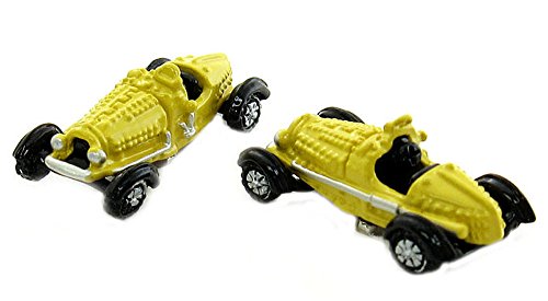 Seifenkiste Oldtimer Manschettenknöpfe gelb schwarz silbern emailliert + grüner Exklusivbox von magdalena r.