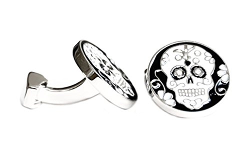 Totenkopf Manschettenknöpfe skulls rund schwarz weiss silbern + hellen Kristallsteinen + schwarzer bzw. roter Exklusivbox von magdalena r.