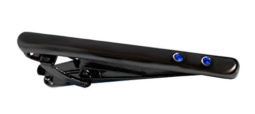 kurze Krawattennadel Klammer gunmetall 5 cm lang + blaue Kristallsteine inkl. Geschenkbox - edles Accessoires für die Seidenkrawatte von magdalena r.