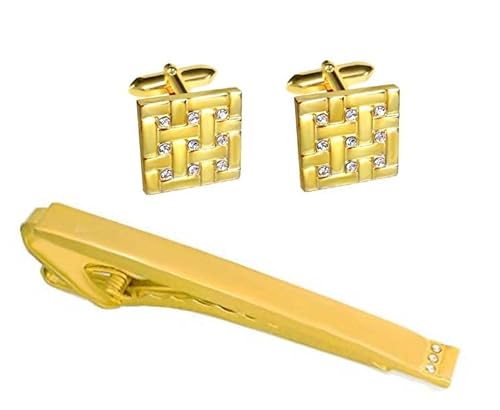 magdalena r. SET Manschettenknöpfe + Krawattennadel vergoldet glänzend ca. 6,8 cm + Kristallsteine inkl. Exklusiv-Setbox von magdalena r.
