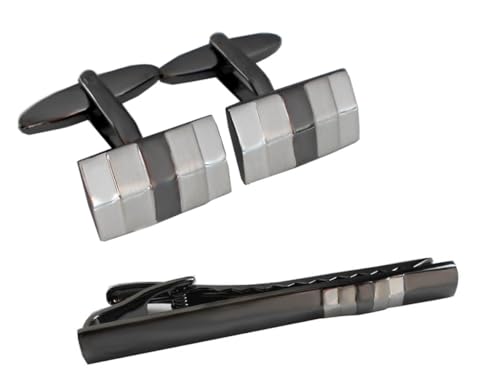magdalena r. Set Manschettenknöpfe + Krawattennadel ca. 6,3 cm lang gunmetall silbern glänzend inkl. Geschenkboxen von magdalena r.