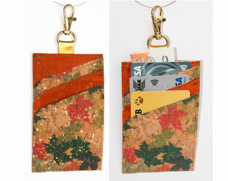 Handgemachte Gold Gefleckt Orange & Grün Blätter Kork Karte Halter Brieftasche Mit Clip Handgemachte Gold Gefleckt Orange & Grün Blätter Kork Karte Halter Brieftasche Mit Clip von magicflyingboots