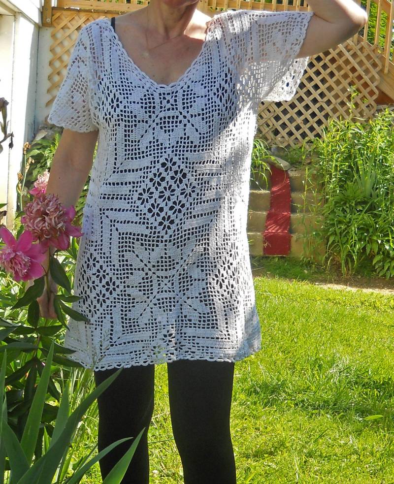 Weiß Muttertag Häkel Top Bluse Tunika Baumwolle Weiß Sommer Tuch Pullover Frauen Strickjacke Handmade No Front Back Top Free Ship von magicpaws