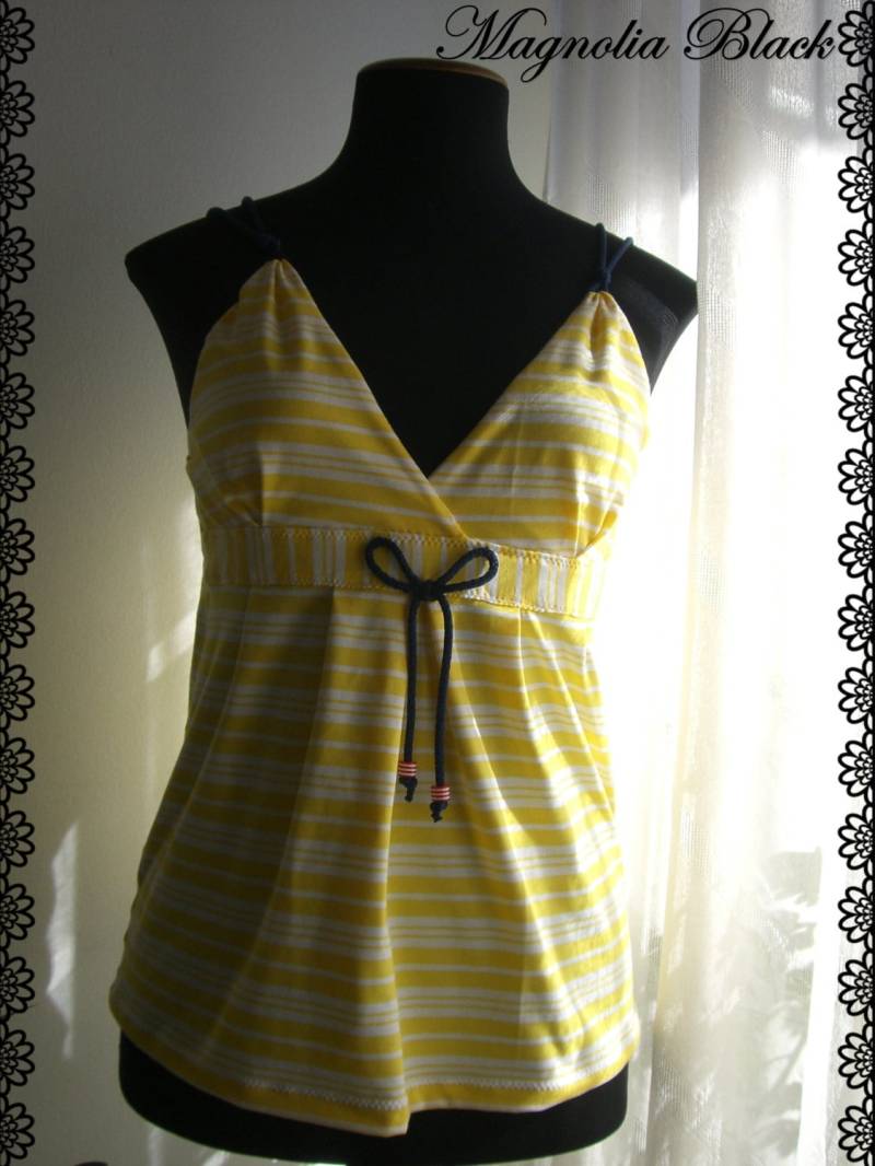 Top Streifen-Weiß, Gelb - Tank Top Zirkus-Pirate Punk-Rock Neu Navy Preppy Sport Lässig Cool Classic Magnolia-Black von magnoliablack