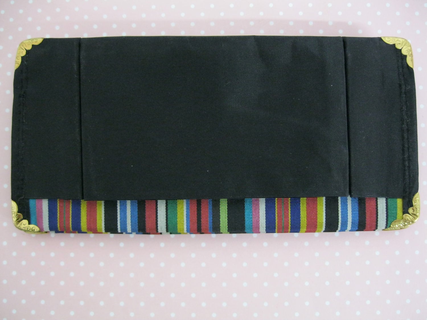 Vintage Geldbörse Schwarz Bunte Streifen Multi Pocket Slim Vintage Geldbörse Schwarz Bunte Streifen Multi Pocket Slim von magnoliavintage