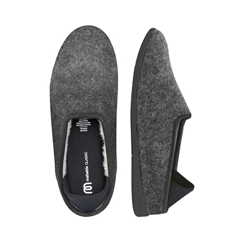 mahabis Unisex-Hausschuhe, klassische Kollektion, Premium-Komfort mit raffiniertem Design und Unterstützung, höchste Tragbarkeit und Wärmekontrolle, Futter aus 100 % Wolle, Dunkelgrau/Schwarz, 37.5/38 von mahabis