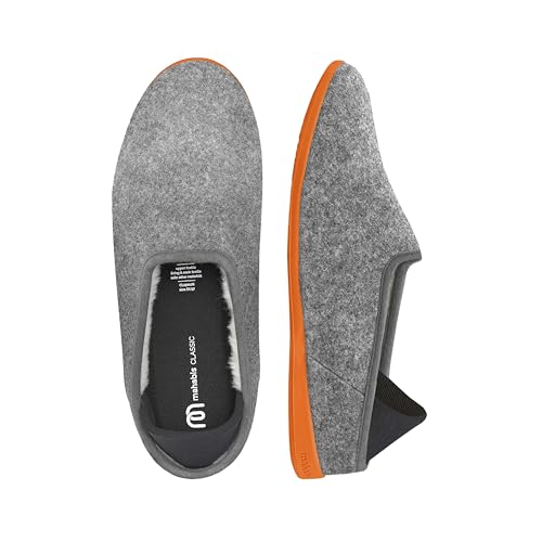 mahabis Unisex-Hausschuhe, klassische Kollektion, Premium-Komfort mit raffiniertem Design und Unterstützung, höchste Tragbarkeit und Wärmekontrolle, Futter aus 100 % Wolle, Hellgrau/Orange, 41/42 EU von mahabis