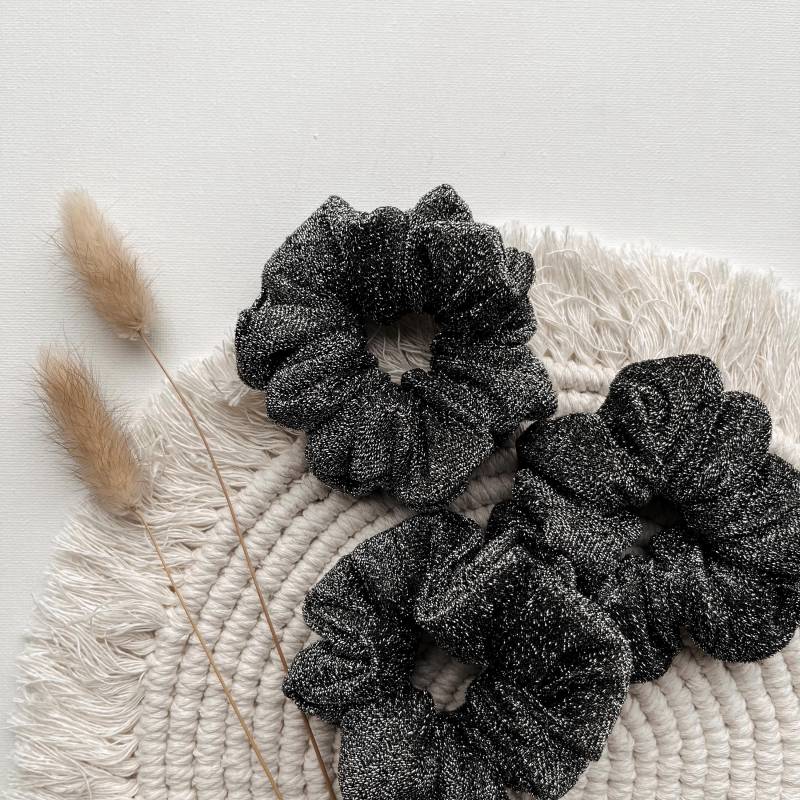 Scrunchie Aus Glitzer Jersey, Schwarz | Haargummi Für Mädchen Zopfgummi Kinder Handmade von maimoiselle