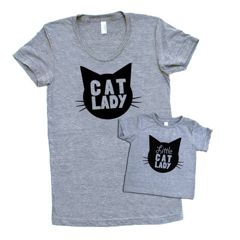 Katze Lady Und Kleine Passende Set - Triblend Heather Grau Mit Schwarz Print Baby Säugling Kleinkind Kinder Größen von maisonwares