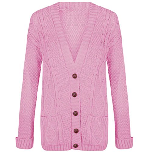 mak5 Damen Strickjacke mit langen Ärmeln, Aran-Knöpfen, Zopfmuster, Gr. S/M, Babyrosa mak5 Damen Strickjacke mit langen Ärmeln, Aran-Knöpfen, Zopfmuster, Gr. S/M, Babyrosa von mak5