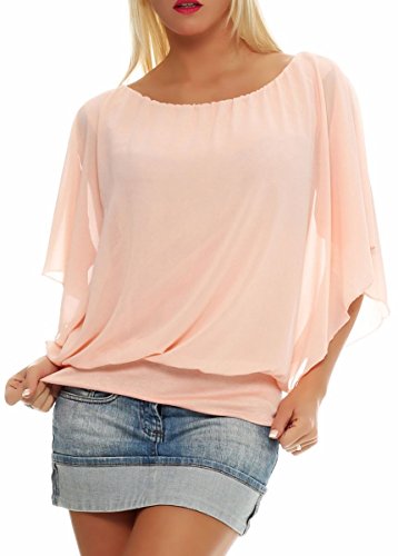 Malito – Damen Bluse im Fledermauslook – Kurzarm Chiffon Tunika – Oversize Blusenshirt mit Jerseytop – Shirt 6296 (Rosa) von malito more than fashion