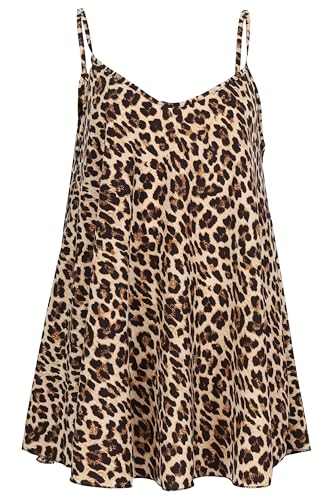 Damen Spaghettiträger Shirt Animal Print - weit geschnittes ärmelloses Top - weich & figurumspielend - Oversize Tanktop Blusenshirt 2312 - (Leo 1) von malito more than fashion