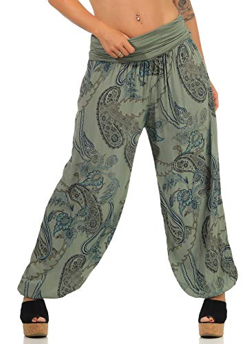 Malito Damen Aladinhose mit Print | Haremshose zum Tanzen | Pumphose zum Chillen - Freizeithose - Pluderhose 7185 (Oliv) von malito more than fashion