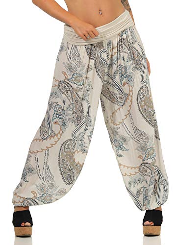 Malito Damen Aladinhose mit Print | Haremshose zum Tanzen | Pumphose zum Chillen - Freizeithose - Pluderhose 7185 (beige) von malito more than fashion