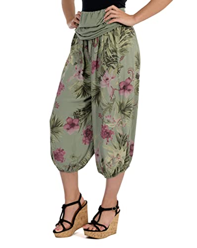 Malito Damen Aladinhose mit floralem Muster, Haremshose zum Tanzen, Pumphose zum Chillen - Freizeithose - Pluderhose 8938 (Oliv) von malito more than fashion