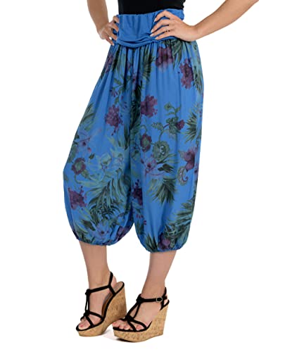 Malito Damen Aladinhose mit floralem Muster, Haremshose zum Tanzen, Pumphose zum Chillen - Freizeithose - Pluderhose 8938 (blau) von malito more than fashion