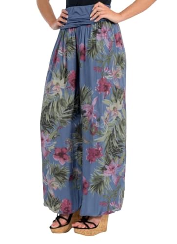 Malito - Damen Haremshose floraler Blumen Print - atmungsaktive Pumphose - dünne Freizeit Strandhose - hautfreundliche Aladinhose 8939 (Jeansblau) von malito more than fashion