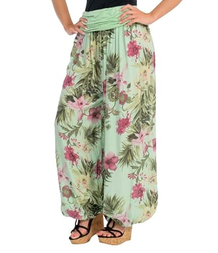 Malito - Damen Haremshose floraler Blumen Print - atmungsaktive Pumphose - dünne Freizeit Strandhose - hautfreundliche Aladinhose 8939 (Mint) von malito more than fashion