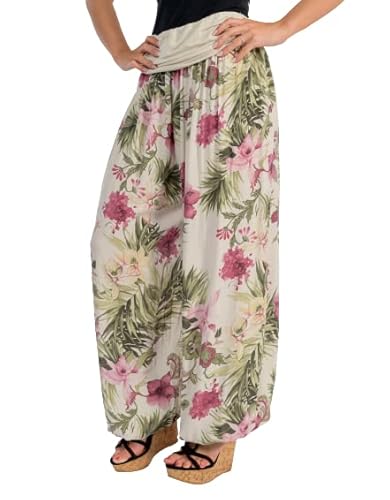 Malito - Damen Haremshose floraler Blumen Print - atmungsaktive Pumphose - dünne Freizeit Strandhose - hautfreundliche Aladinhose 8939 (beige) von malito more than fashion