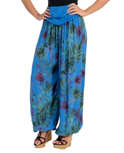 Malito - Damen Haremshose floraler Blumen Print - atmungsaktive Pumphose - dünne Freizeit Strandhose - hautfreundliche Aladinhose 8939 (blau) von malito more than fashion