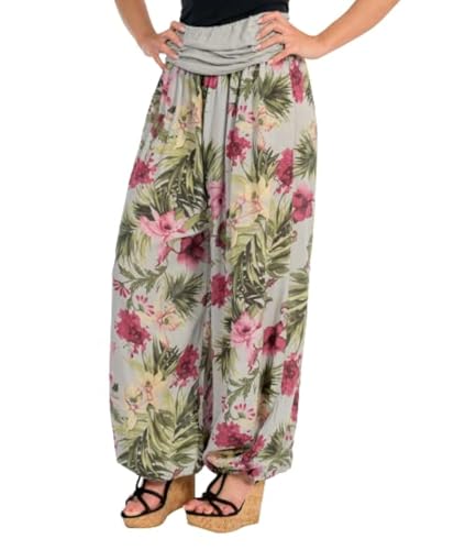Malito - Damen Haremshose floraler Blumen Print - atmungsaktive Pumphose - dünne Freizeit Strandhose - hautfreundliche Aladinhose 8939 (hellgrau) von malito more than fashion