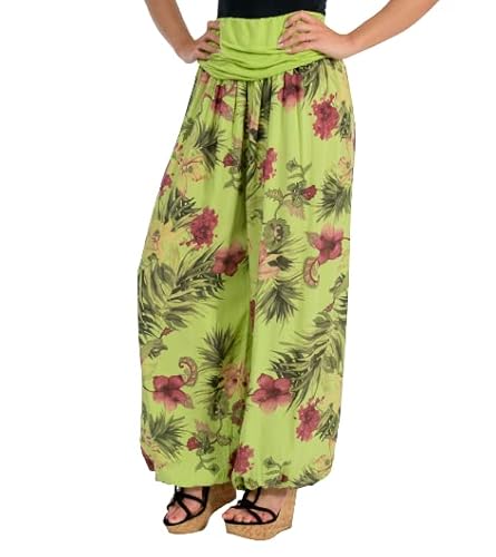 Malito - Damen Haremshose floraler Blumen Print - atmungsaktive Pumphose - dünne Freizeit Strandhose - hautfreundliche Aladinhose 8939 (hellgrün) von malito more than fashion