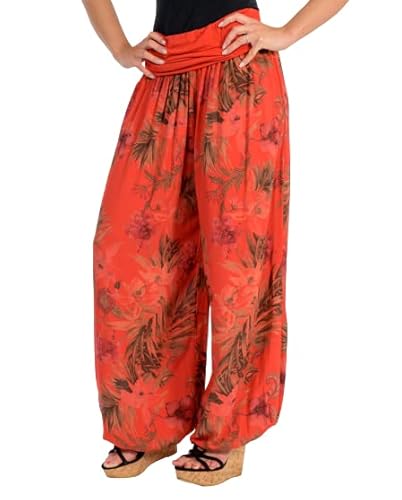 Malito Damen Aladinhose mit floralem Muster, Haremshose zum Tanzen, Pumphose zum Chillen - Freizeithose - Pluderhose 8939 (rot) von malito more than fashion