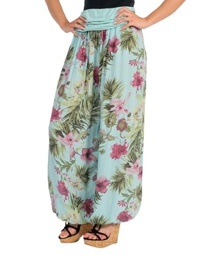 Malito Damen Aladinhose mit floralem Muster, Haremshose zum Tanzen, Pumphose zum Chillen - Freizeithose - Pluderhose 8939 (türkis) von malito more than fashion