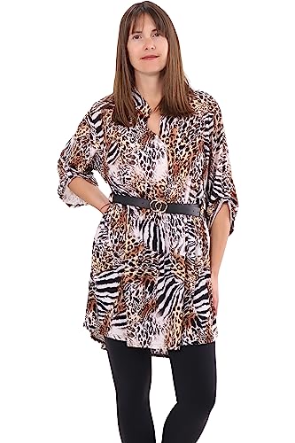 Malito - Damen Anmimalprint Kleid mit V Auschnitt - Midi Kleid mit Gürtel - Sommerkleid in One Size mit lockerer Passform - langes Blusenkleid Herbstkleid 23203 (Größe: 36-42 Tiger 1) von malito more than fashion