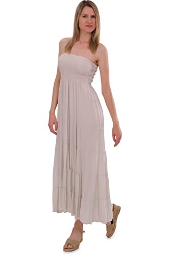 Malito - Damen Bandeaukleid - trägerloses Kleid für Strand & Alltag - Sommerkleid mit gesmoktem Oberteil - luftig lockeres Strandkleid 4635 (Größe: 34-42 beige) von malito more than fashion