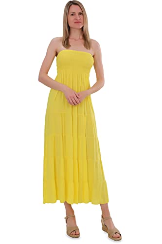 Malito - Damen Bandeaukleid - trägerloses Kleid für Strand & Alltag - Sommerkleid mit gesmoktem Oberteil - luftig lockeres Strandkleid 4635 (Größe: 34-42 gelb) von malito more than fashion