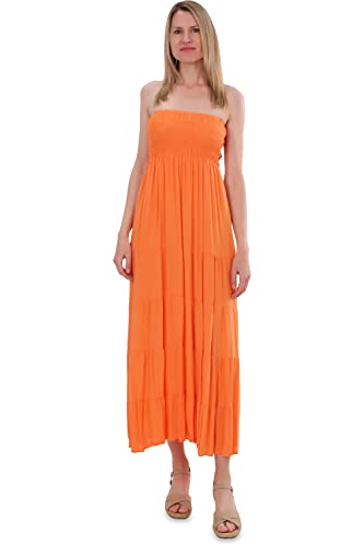 Malito - Damen Bandeaukleid - trägerloses Kleid für Strand & Alltag - Sommerkleid mit gesmoktem Oberteil - luftig lockeres Strandkleid 4635 (Größe: 34-42 orange) von malito more than fashion