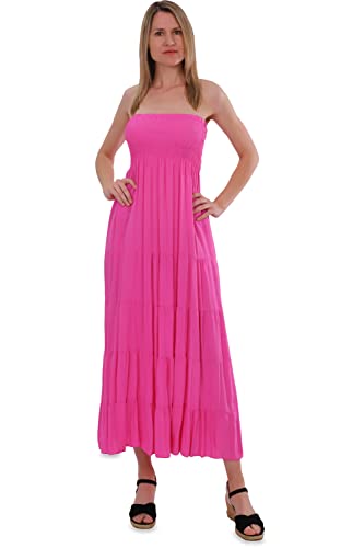 Malito - Damen Bandeaukleid - trägerloses Kleid für Strand & Alltag - Sommerkleid mit gesmoktem Oberteil - luftig lockeres Strandkleid 4635 (Größe: 34-42 rosa) von malito more than fashion