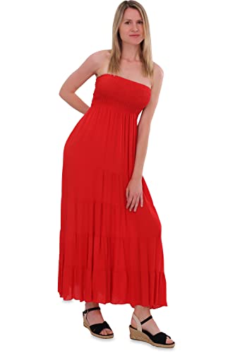 Malito - Damen Bandeaukleid - trägerloses Kleid für Strand & Alltag - Sommerkleid mit gesmoktem Oberteil - luftig lockeres Strandkleid 4635 (Größe: 34-42 rot) von malito more than fashion