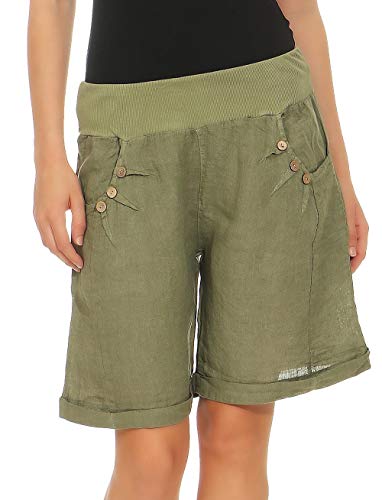 Malito Damen Bermuda aus Leinen | Shorts für den Strand | lässige Kurze Hose | Pants - Hotpants 8024 (Oliv, L) von malito more than fashion
