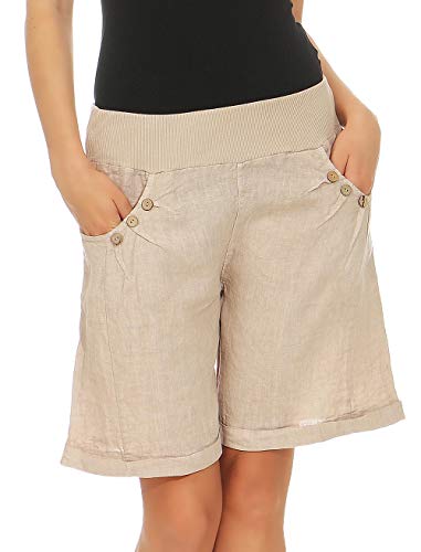 Malito Damen Bermuda aus Leinen | Shorts für den Strand | lässige Kurze Hose | Pants - Hotpants 8024 (beige, M) von malito more than fashion