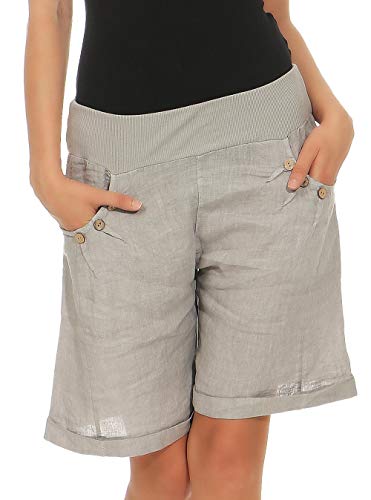 Malito Damen Bermuda aus Leinen | Shorts für den Strand | lässige Kurze Hose | Pants - Hotpants 8024 (hellgrau, M) von malito more than fashion