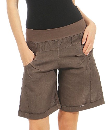 Malito Damen Bermuda aus Leinen | lässige Kurze Hose | Shorts für den Strand | Pants - Hotpants 3001 (Dunkelbraun, XXL) von malito more than fashion