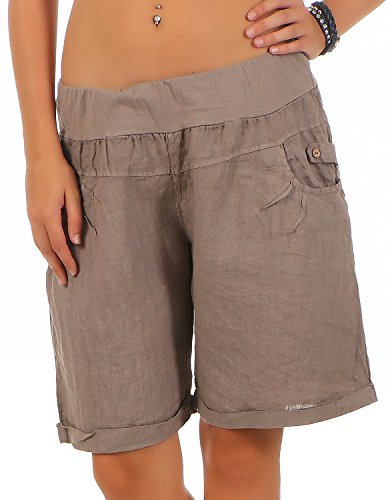 Malito Damen Bermuda aus Leinen | lässige Kurze Hose | Shorts für den Strand | Pants - Hotpants 3001 (Fango, L) von malito more than fashion